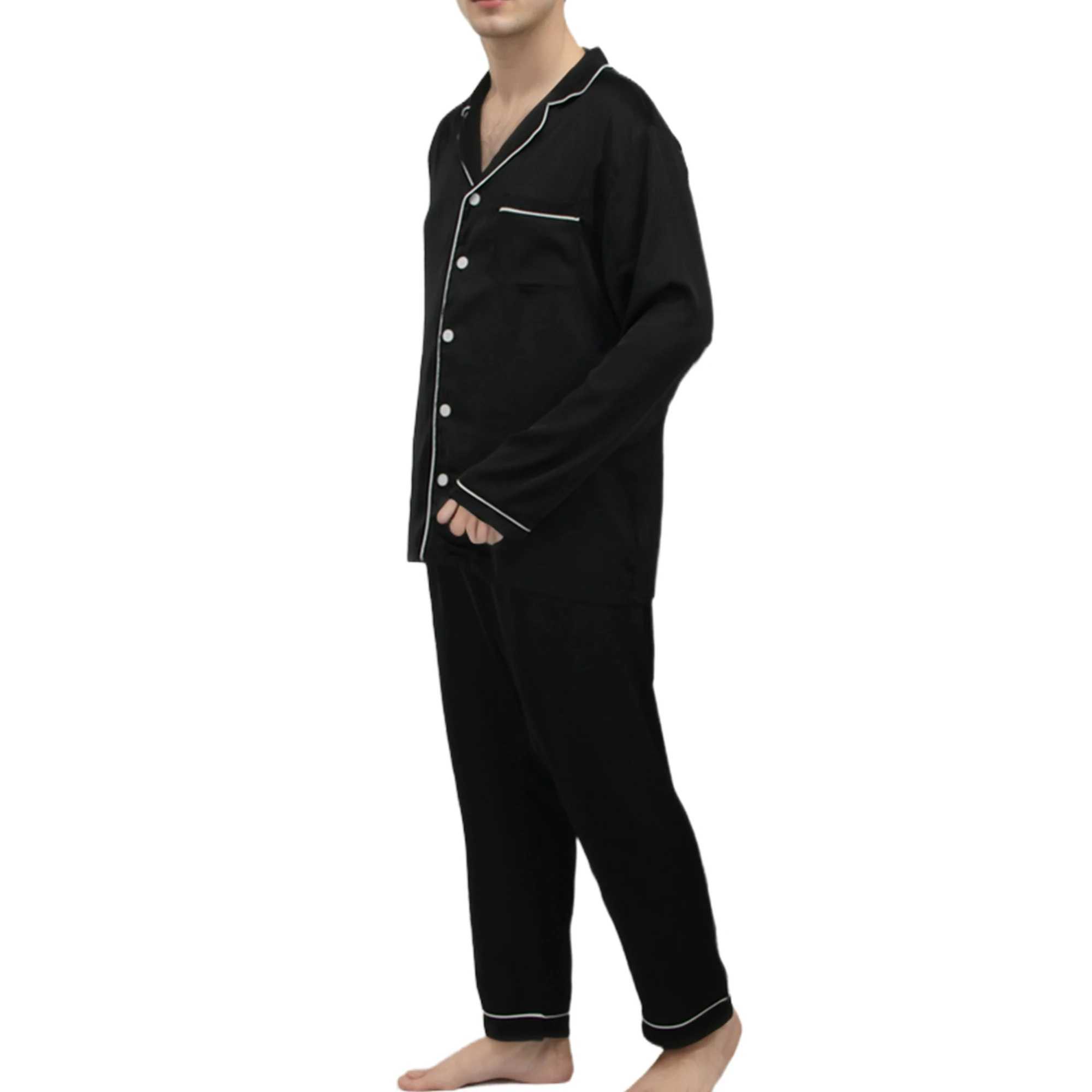 Mens Satin Pajamas Set Silk Satin Pajamas for Men Long Sleeve Loungewear Two-Piece Sleepwear Button Down Pj SetXJ241227