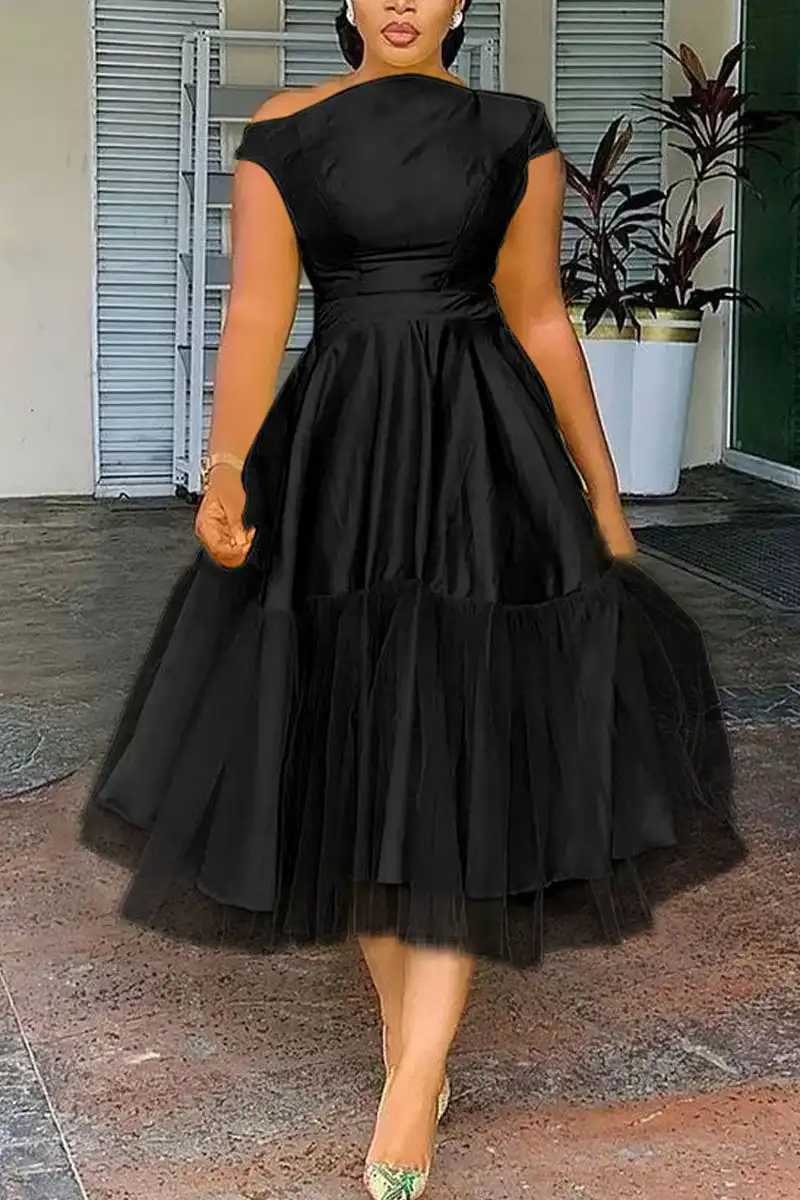 Elegant A-line chiffon midi womens gradient printed stainless steel party club wedding guest dress in plus size for summer 2024 X241226