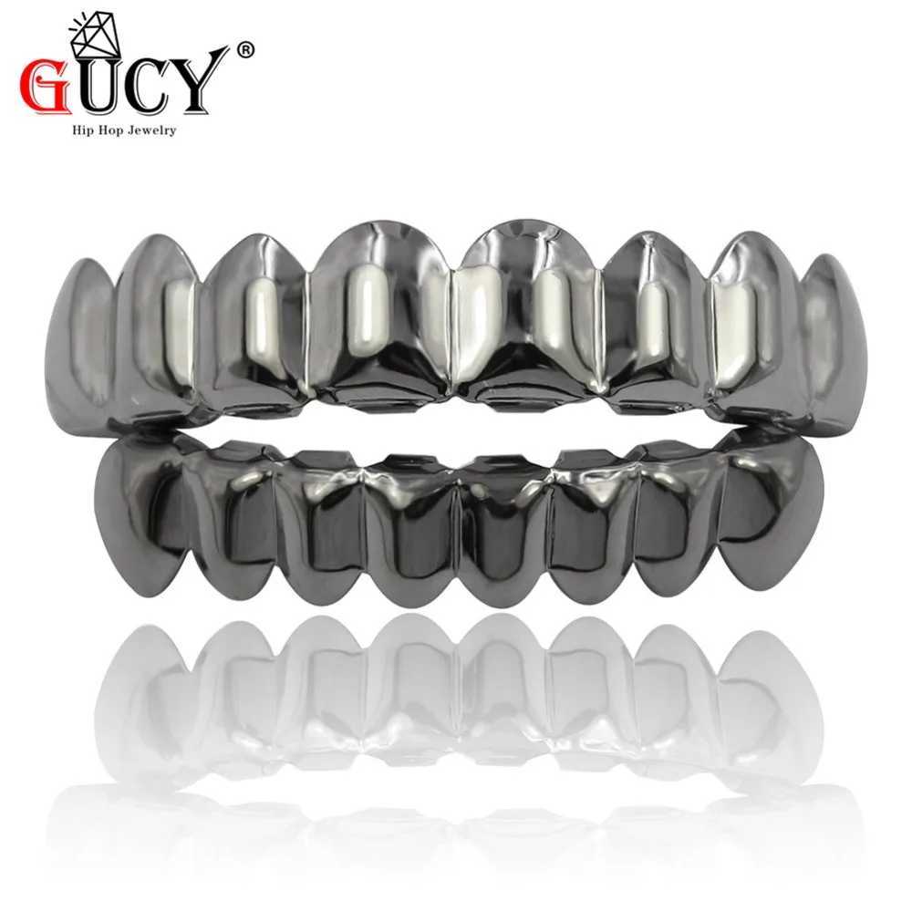 GUCY Grillz Set Finish Eight 8 Top Teeth 8 Bottom Tooth Plain Hip Hop Grills Sets Halloween Gift Party W241227