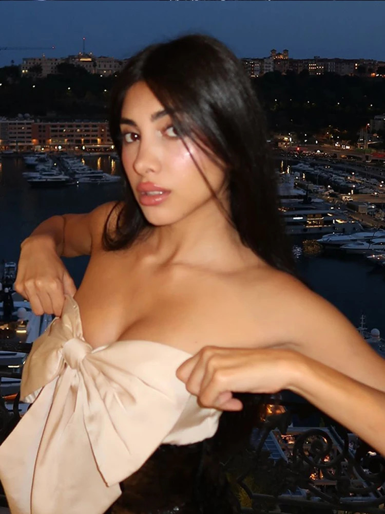 Elegant Black White Bow Decor Maxi Dress Women Sexy Sequin Backless Sleeveless Robes 2024 Lady Holiday Evening Party Dresses 241223