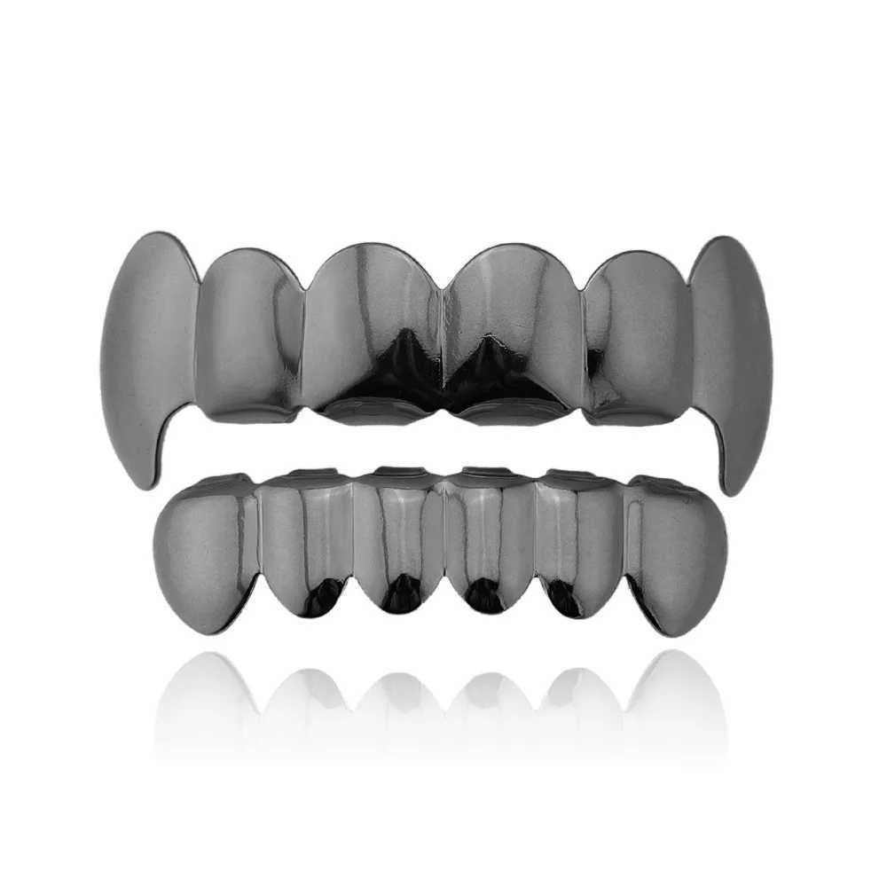 1set Hip Hop Black Color Teeth Grillz Plated Dental Grills Rock Tooth Grillz Cs Crystal Teeth Cs Halloween Vampire Cosplay W241227