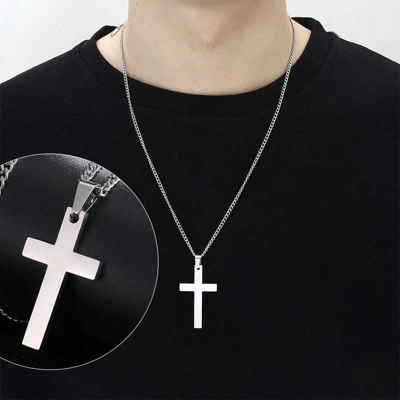 Fashion Stainl Steel Cross Pendant Necklace For Women Men Link Chain Charm Necklace Cool Boys Girls Punk Hip Hop Jewelry GiftXJ241227