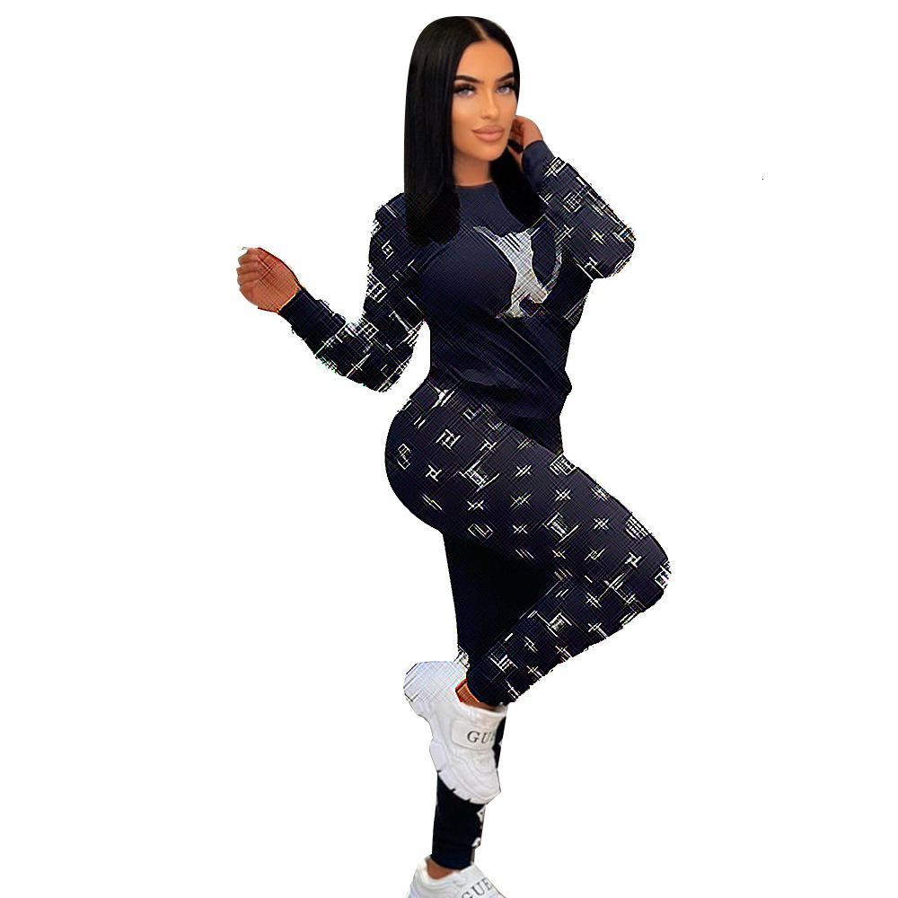 Dd5556 Women's Casual Fashion Sports With High Elasticity Cotton Pocket Two Piece Set