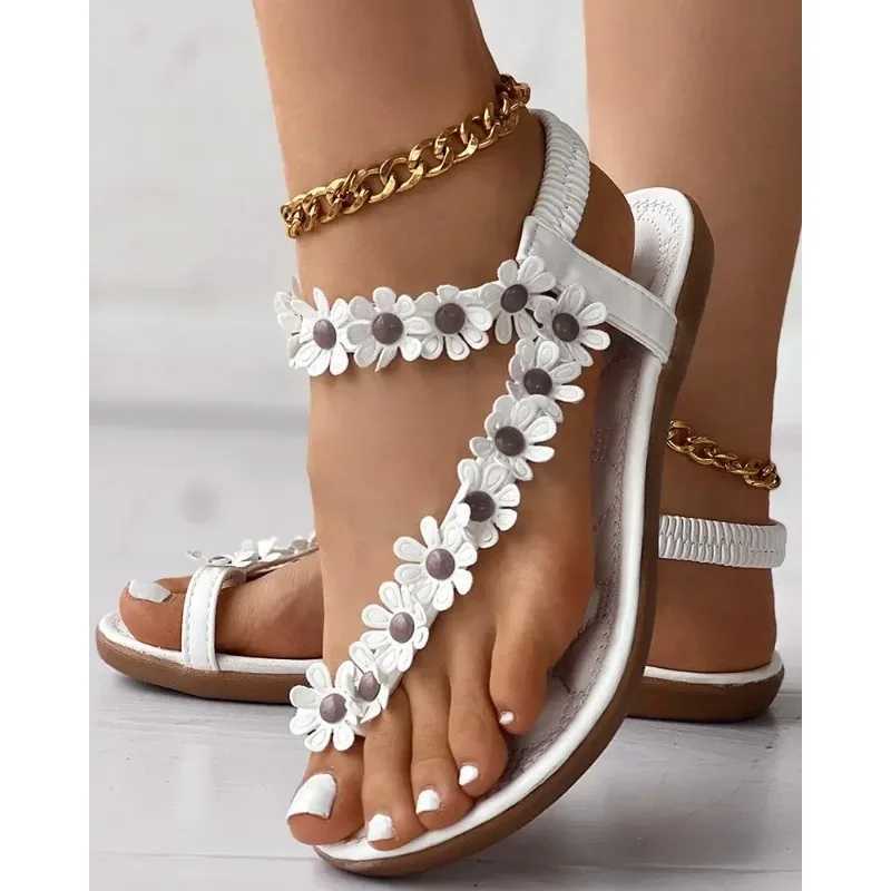 High Quality Sandals Women Floral Pattern Toe Post Sandals Summer Style Bling Bowtie Fashion Peep Toe Jelly Shoes Sandal Flat Shoes Woman T241227