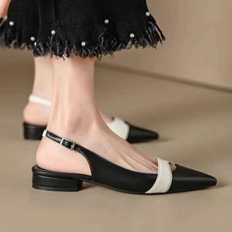 High Quality Summer New Fashionable Pointed Leather Face Color Block Light Mouth Womens Comfortable Sandals for External Wearing T241227