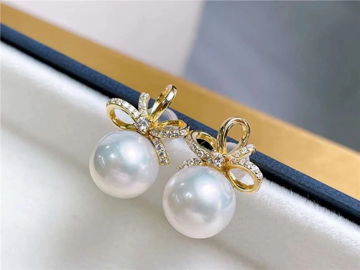 orgeous AA 10-9mm South sea 18K gold-plated bow style pearl pendant earring set 241226