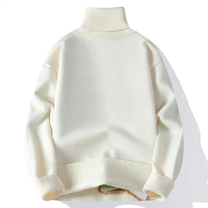 Winter Fashion Color Matching Sweater for Men Harajuku Turtleneck Trend Star Printing Soft Warm Knitwear 241224