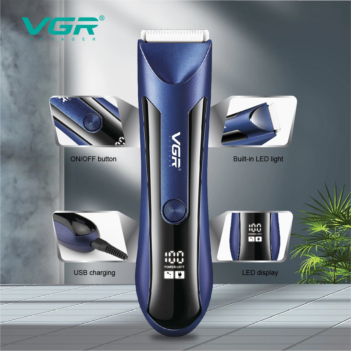 VGR Groin Body Pubic Hair Trimmer For Men Women Electric Beard Clipper Ball Shaver Groomer RechargeableCeramic BladeWet Dry 241226