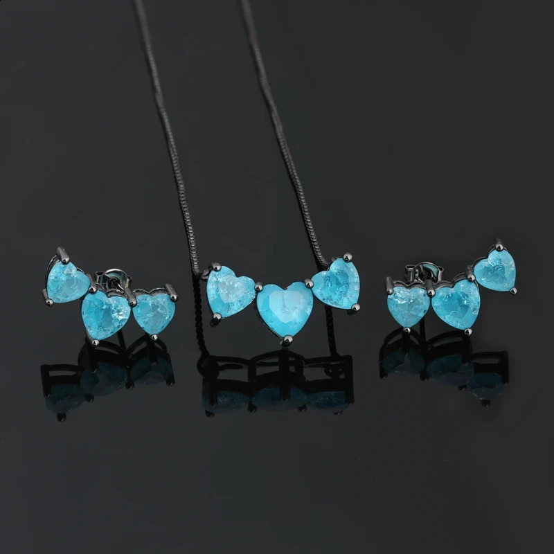 ranos Fusion Stone Jewelry Sets Blue Heart Pedra Earrings Necklace Sets Bijouterie for Fashion Womens Jewelry Gift SFX001802 241226