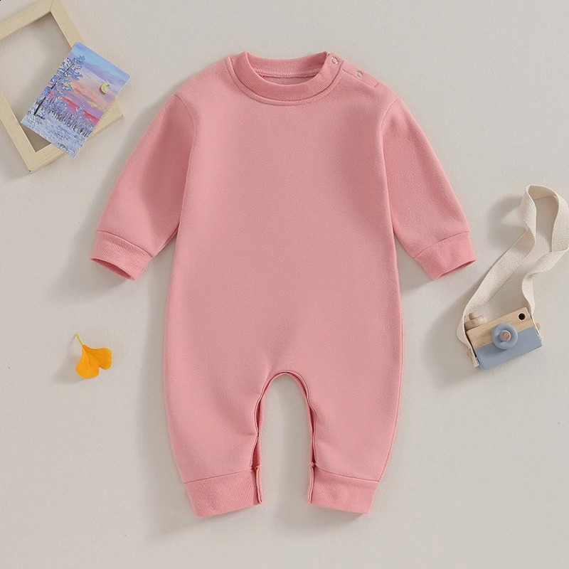 Lioraitiin 0-18M born Baby Boy GiRL Clothes Solid Color Long SlEEve Romper Jumpsuit Crewneck Rompers Fall Outfit 241226