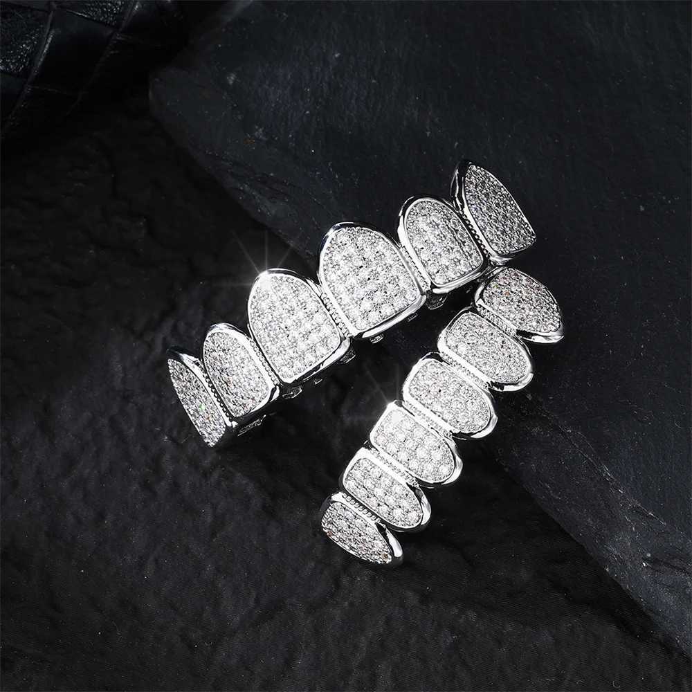 D Z d Out Cubic Zircon Teeth Grillz Set For Men Women Top Bottom Stone Brass Material Hip Hop Cosply Dentist Decor W241227