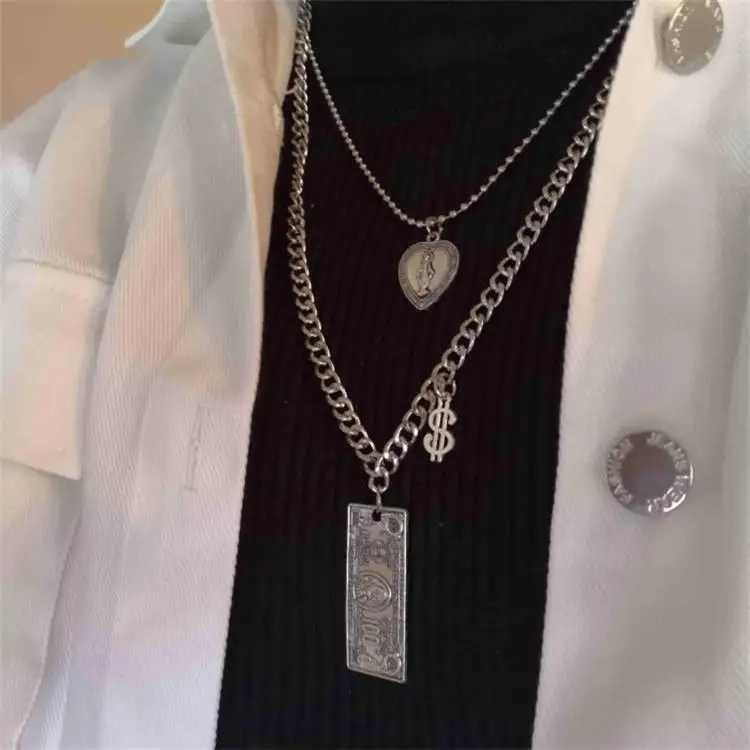 New Personality Cross Square Metal Multilayer Hip hop Long Chain Cool Simple Necklace For Women men Jewelry Gifts 19XJ241227