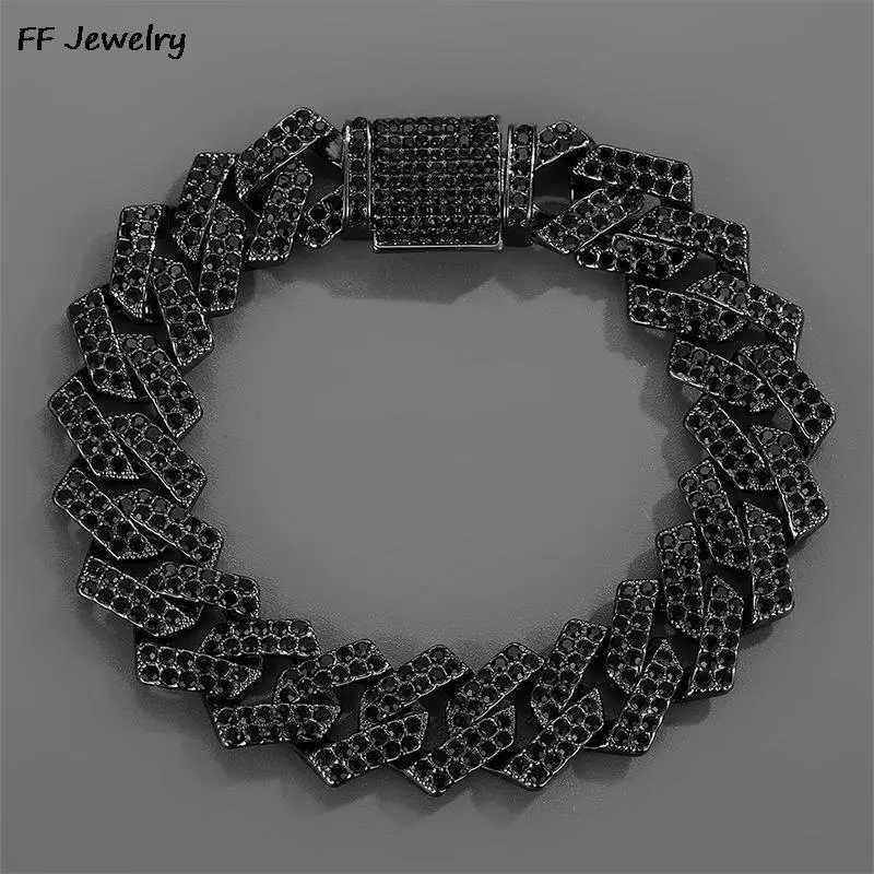 14MM black Cuban Link Chain Hip Hop Men Necklace d out paris chain 2 Row Rhinestone Paved Miami Rhombus Cuban NecklaceXJ241227
