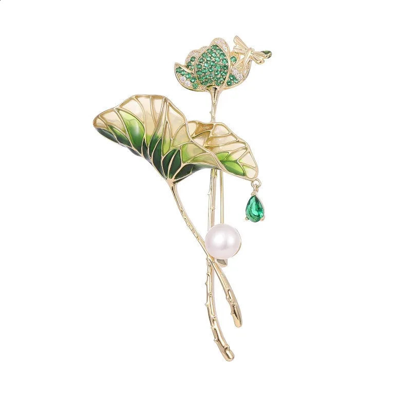 Chest flower Womens brooch pin for women drip oil pearl zircon inlaid lotus leaf lotus broochs Dress Accessories 241227