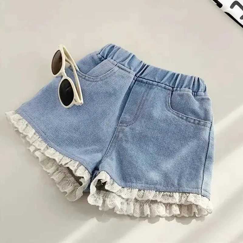 Korean style childrens shorts denim shorts girls fashion shorts princess jeans childrens pants girls shorts floral girls clothing W241227