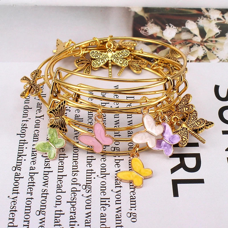 5pcs Gold Color Bangle Bracelet Set Adjustable Wire Cuff Bracelets for Women Fashion Jewelry Charm Bangles Gift C042 241227