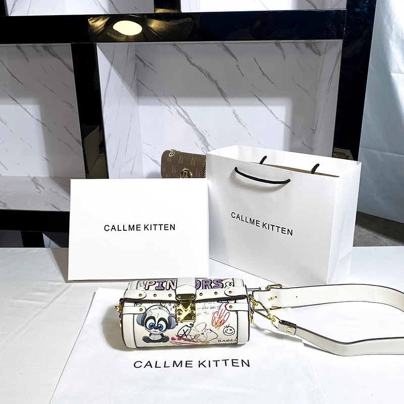 Cute Cartoon Pattern Printing and Graffiti Round Bag Women's Fashion and Popular Crossbody Bag for Evening Party
