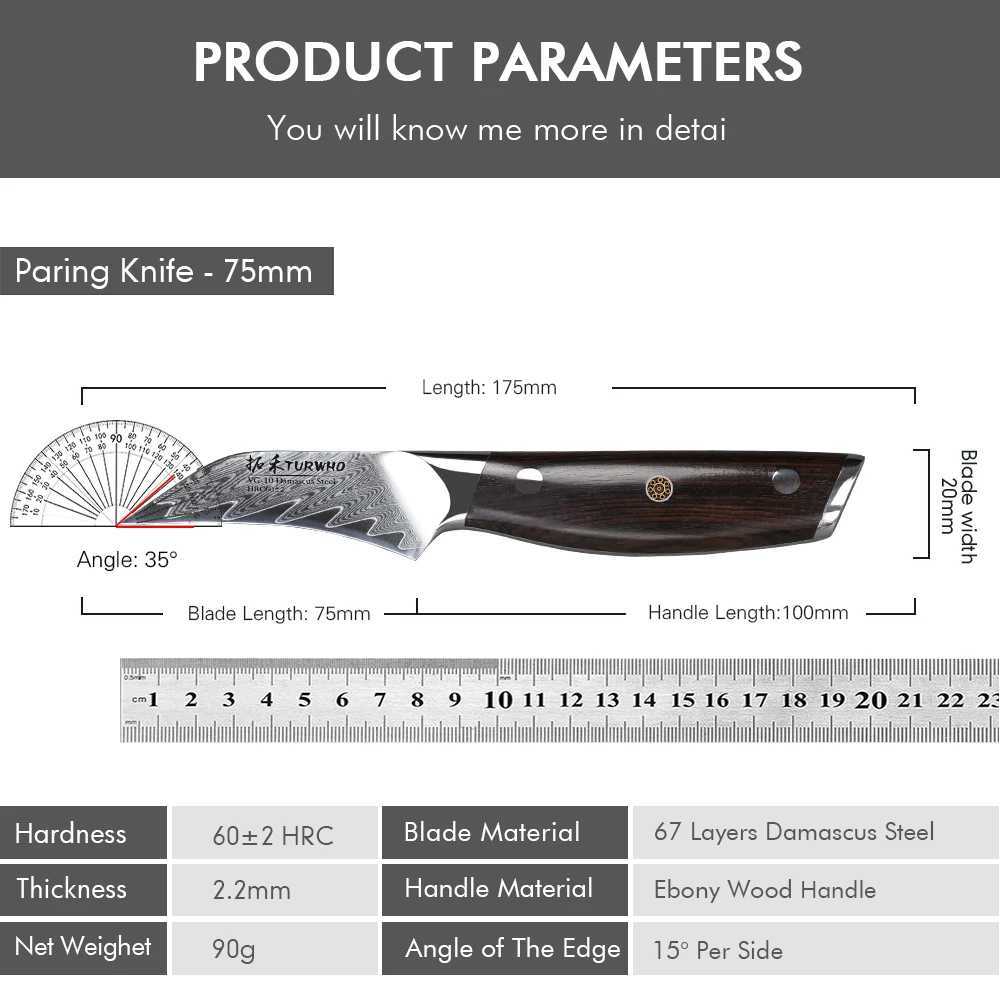 TURWHO 3.5-inch Paring Knife 67 Layer Damascus Steel Professional Shap Kitchen Vegetable Fruit Peeling Peeler Chef Utility Knife Y241227