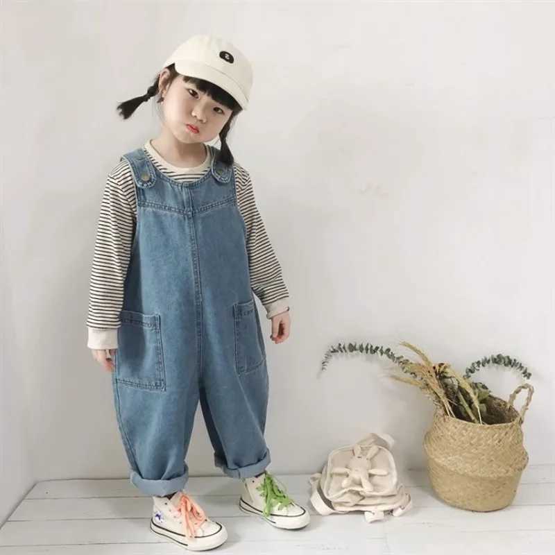 Spring and summer new Kaii cute Jean Kids Over Korean loose casual fashion Y2K childrens clothing jumpsuit W241227