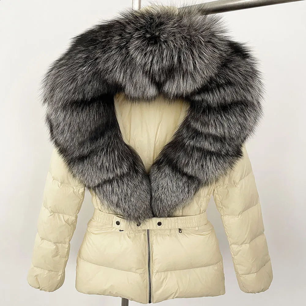 Winter Women Real Fox Fur Collar Down Jacket Ladies Short Warm Puffer Coat Female Loose Parka 241223
