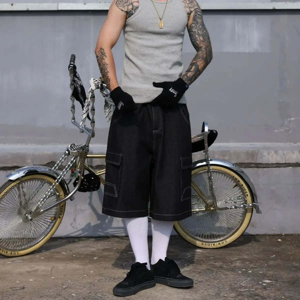 y Floral Baggy Over Knee Jorts Mens Vintage Wide Leg Pockets short denim Oversized Denim Five Point Pants 241227