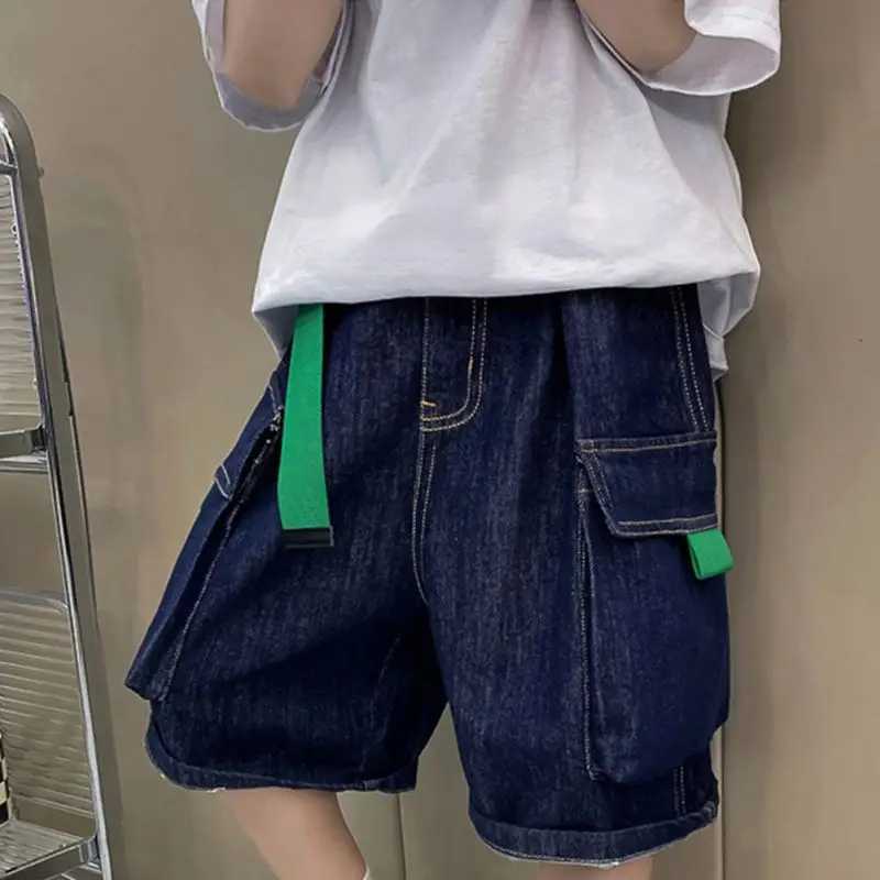 3-12Y Boys Denim Shorts Summer Thin New Kids Solid Color Fashion Pants Children Elastic Pure Cotton Casual Five Quarter Shorts W241227