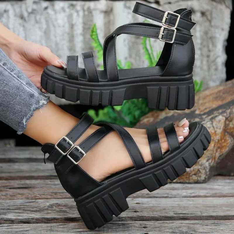 High Quality Chunky High Heels Roman Sandals for Women Summer Ankle Strap Plarform Sandals Woman Strap Thick Heeled Party Shoes T241227