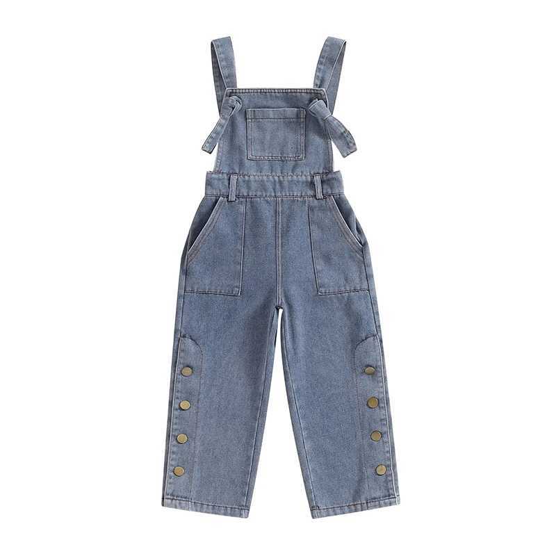 FOCUSNORM 3-7Y Preschool Girls Denim Top Pants Sleeveless Front Pocket Jeans jumpsuit W241227