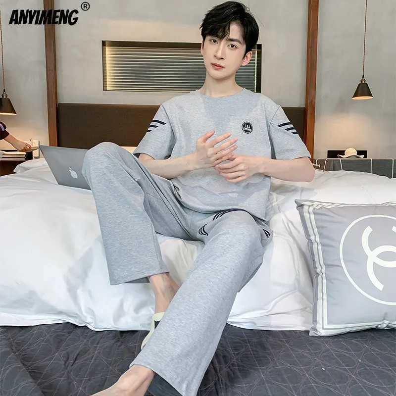 Casual Sleepwear for Man L-4XL Summer Cotton Plus Size Male Pyjama Elegant Simple Style Leisure Pajama Set Boys Trendy HomsuitsXJ241227