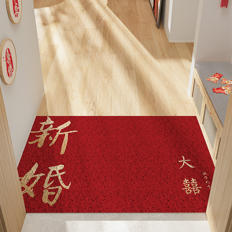Decorative Red Festive Entrance Door Mats To Scrape Mud and Dirt Foot Pads Wear-resistant Non-slip Easy To Care for Silk Ring Mats