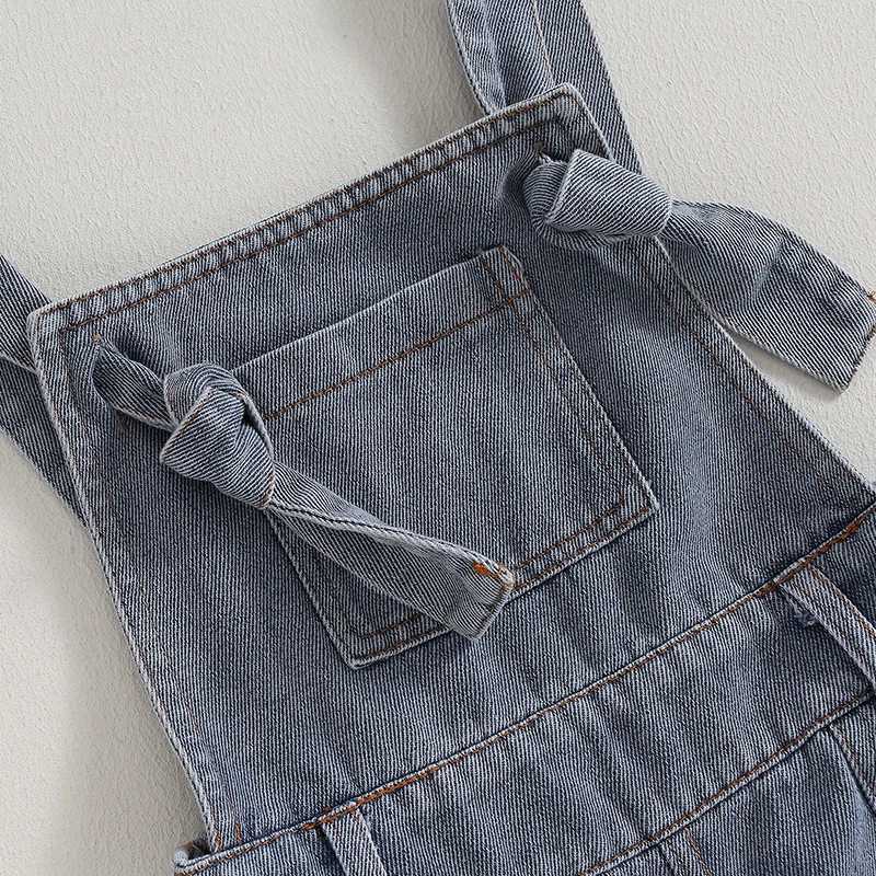 FOCUSNORM 3-7Y Preschool Girls Denim Top Pants Sleeveless Front Pocket Jeans jumpsuit W241227