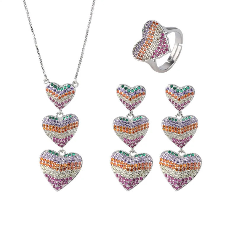 Autumn and Winter High-end Jewelry Inlaid Color Diamond Gemstone Micro-inlaid Heart-shaped Set Jewelry 241226