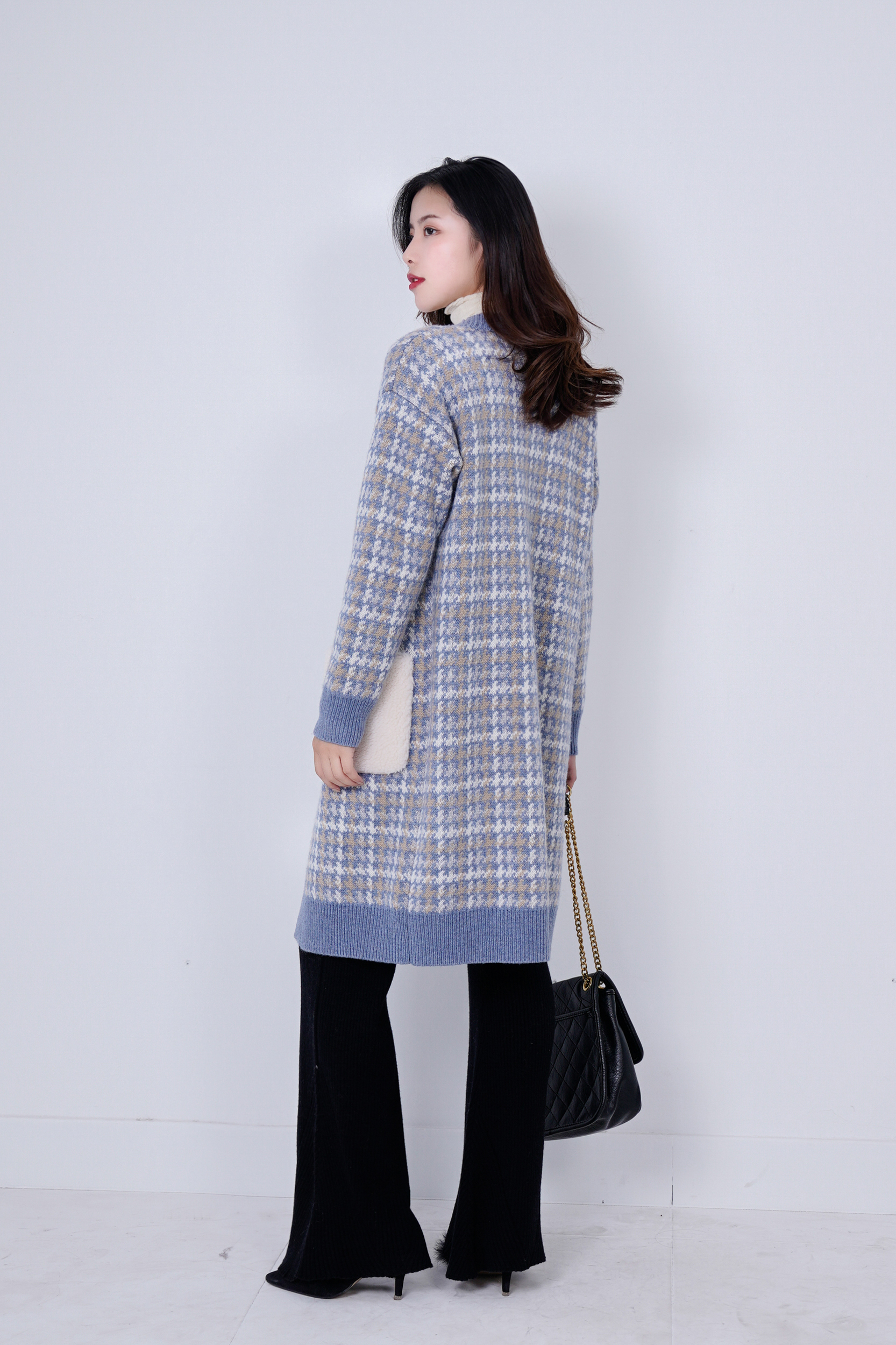 Xiaoxiangfeng sweater small coat cardigan women's new short style plaid outerwear spring and autumn knitwear outerwear