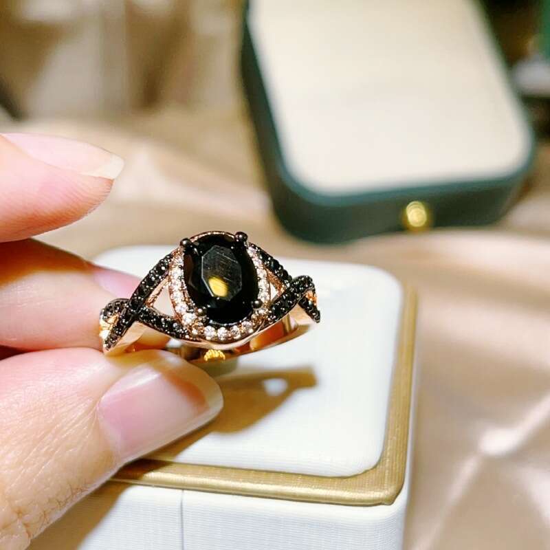 Platform best-selling handmade jewelry zirconium gold-plated black diamond ring