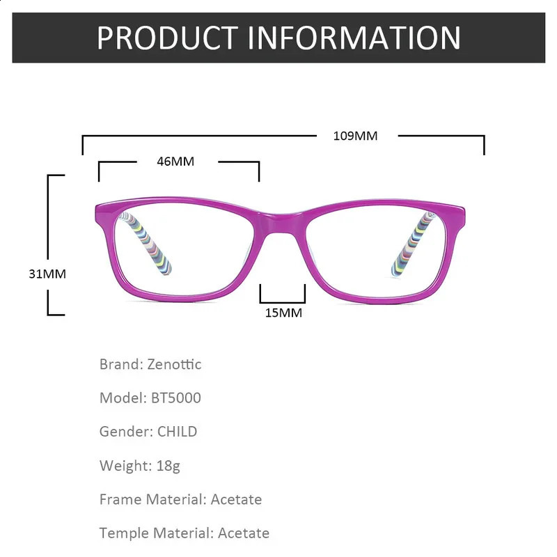 ZENOTTIC Kids Optical Glasses Acetate Frames Children Striped Square Non-Prescription Eyewear for Boys Girls BT5000 241227