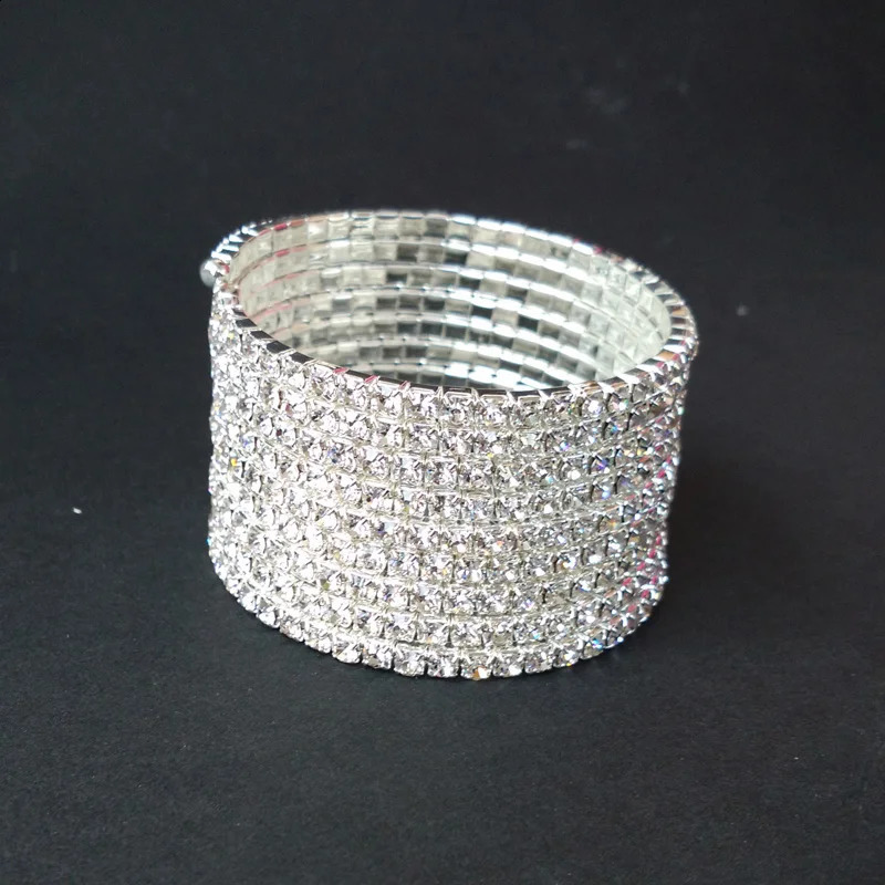9-Row Spiral Rhinestone Bangles Silver Plated and Gold Color Bridal Wedding Crystal Bangle Bracelets for Women 241227