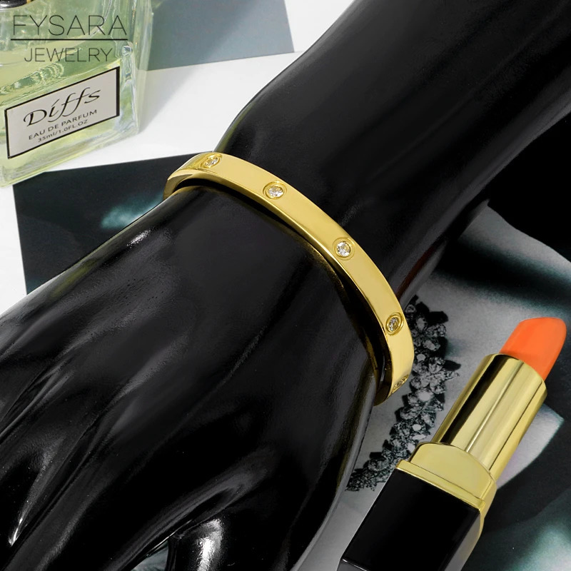 FYSARA 3/4/6/8mm Crystals Lover Bracelets Stainless Steel Bangles Cubic Zirconia Women Gold Color Bangles Jewelry Gifts 241227