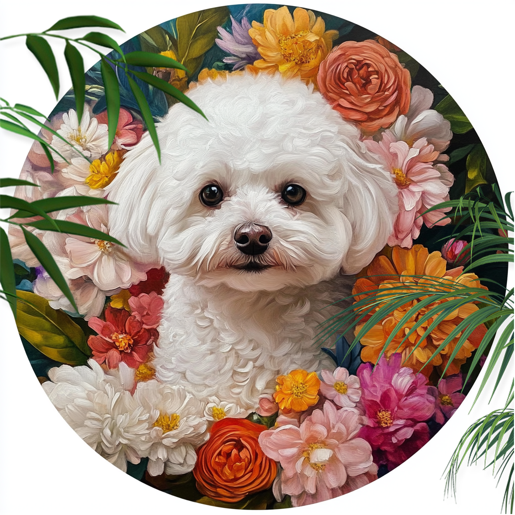 Customized Bichon Frise Pet Ornament - Circular Aluminum Decorative Painting | Unique Pet Souvenir Tombstone