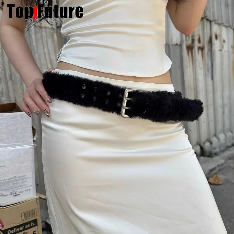 Y2K Girl Harajuku Western Cowgirl Cowboy Furry Real Leather Punk Belt Women Men Gothic Cinto De Strass Ceinture Gift Belts 241226