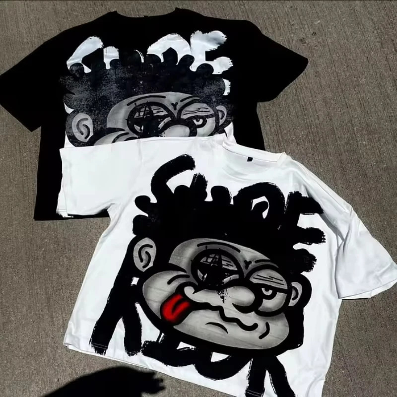 Vintage Big Face Graphic Print Cotton T-Shirt Men Y2K Summer Short Sleeves Vintage Oversize Tshirt Streetwear Women Tops 241226