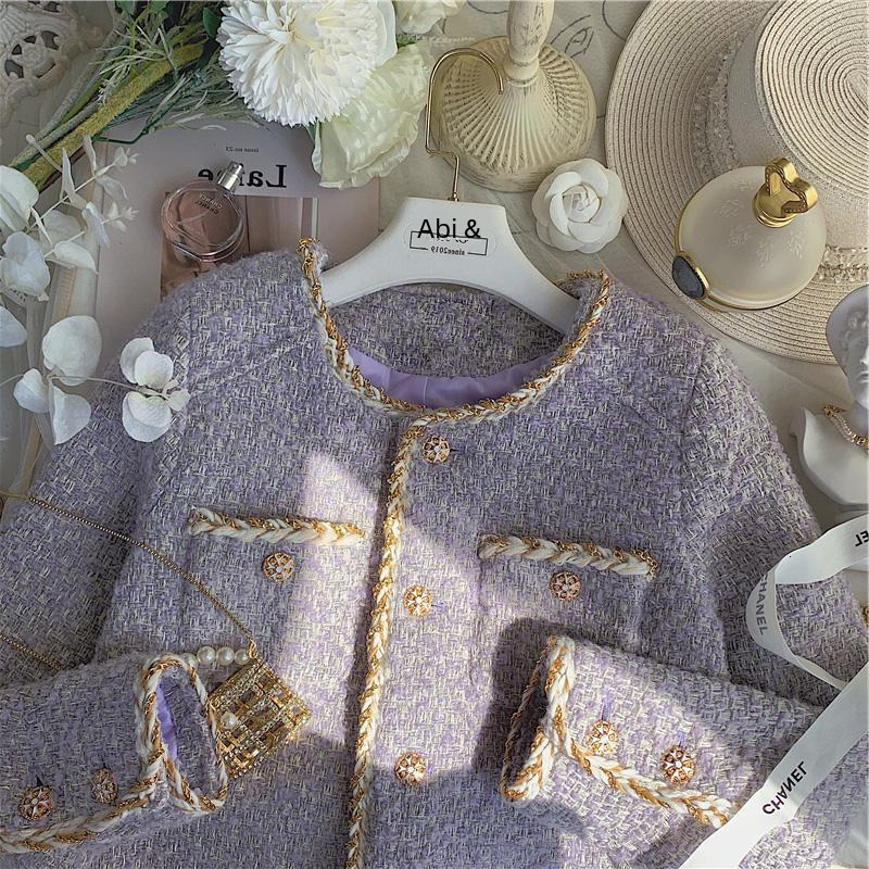 Tweed Style Lavender Purple Women's Cropped Autumn Winter New High-End Feel Jacket In Today's Popular Colors