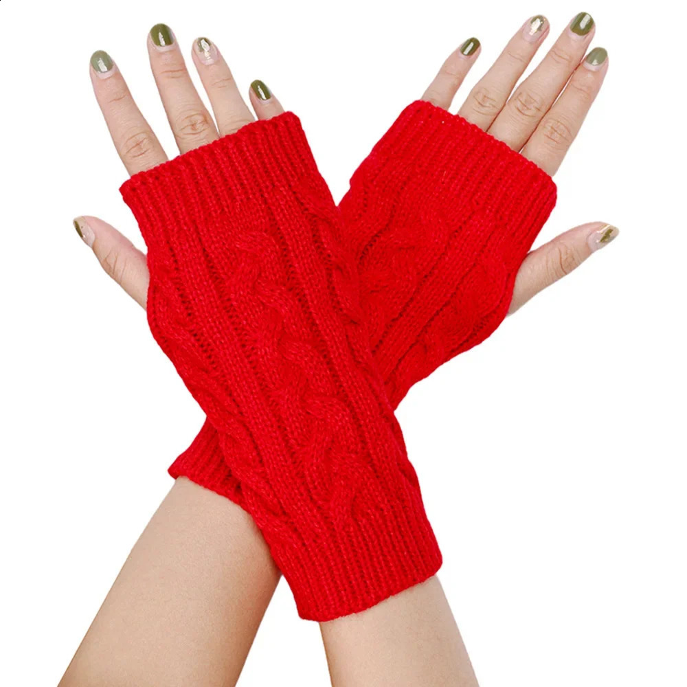 Korean Half-finger Gloves Female Autumn and Winter Warmth Fingerless Students Touch Screen Thick Knitted Wristband Gloves 241227