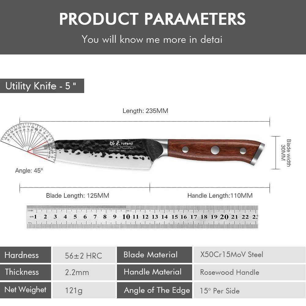 TURWHO 5 Japanese Hand Forged Kitchen Utility Knife X50Cr15MoV Stainless Steel Cutting Vegetable Meat Fruit Paring Chef Knife Y241227