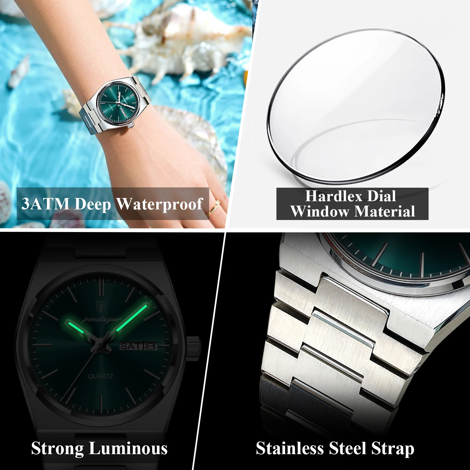 POEDAGAR Watch for Woman Ladies Elegant Quartz Waterproof Luminous Date Week Stainless Steel Womens Watches Clock 241225