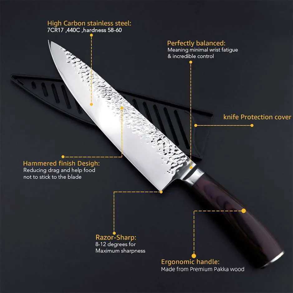 Kitchen Knife Set Chef Knife Santoku Japanese Knife 1-6pcs 7CR17 High Carbon Stainless Steel Fl Tang Fish Practical Kitchen Knife Y241227