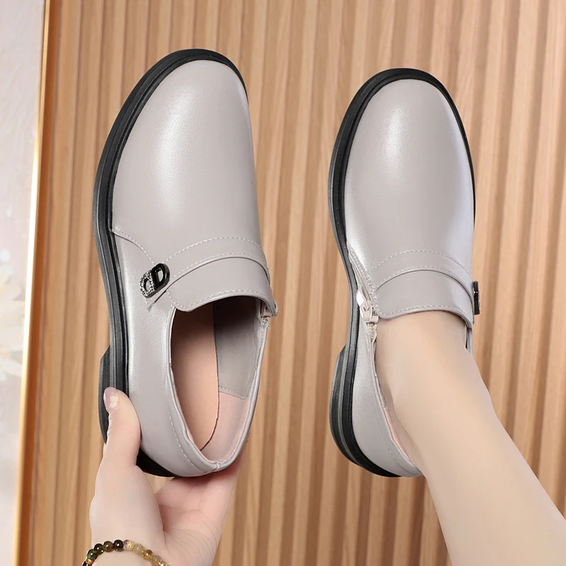 AIYUQI Women's Commuter Shoes Spring Genuine Leather Shoes Women's Large Size Non-slip Women's Shoes