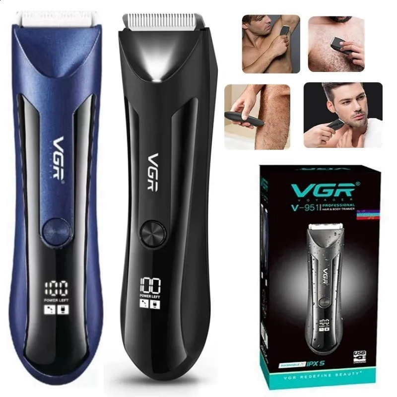 VGR Groin Body Pubic Hair Trimmer For Men Women Electric Beard Clipper Ball Shaver Groomer RechargeableCeramic BladeWet Dry 241226