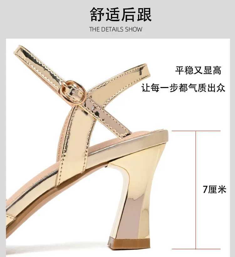 High Quality Summer Women Sandals FAshion Gold RhinESTone Thin High Heel Shoes Ladies Elegant Party Dress Sandals T241227