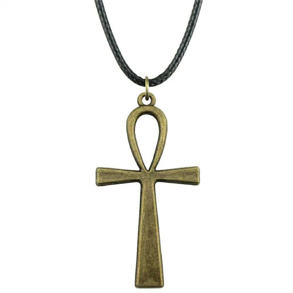 Big Ankh Cross Pendant Necklace Big Ankh Cross Wax Rope Chain Necklace Big Ankh Cross Black Leather Chain NecklaceXJ241227