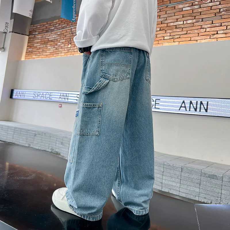 Boys Cargo Jeans New Teenage Children Wide Leg Denim Pants for Kids Loose Pockets Trousers Spring Autumn 4 6 8 10 12 14 16Yrs W241227